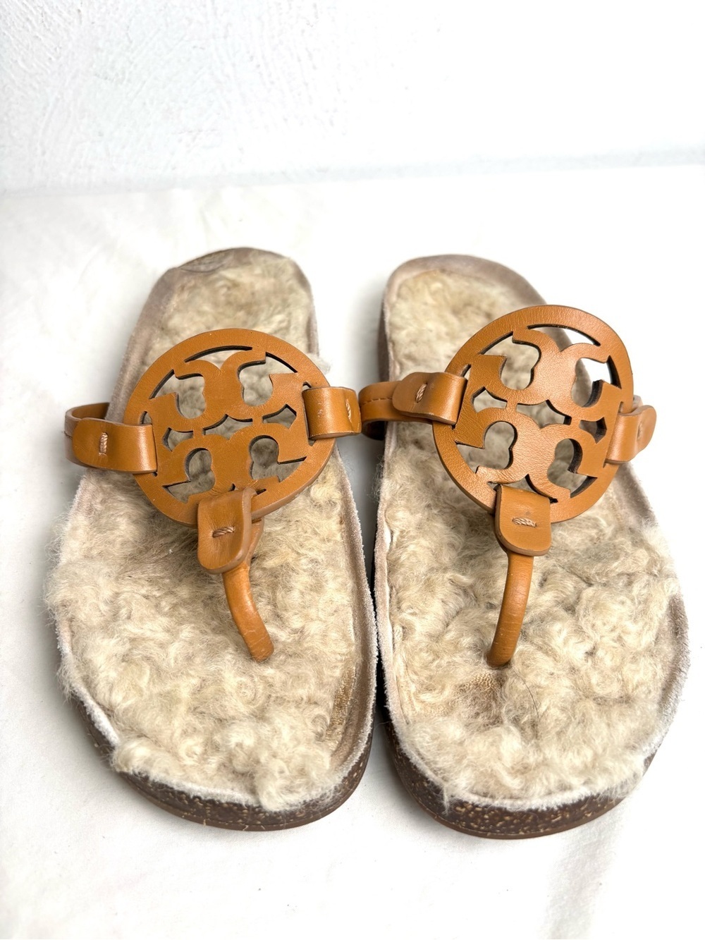 TORY BURCH Miller Cloud Shearling Leather Sandal Caramel/Buttermilk 6